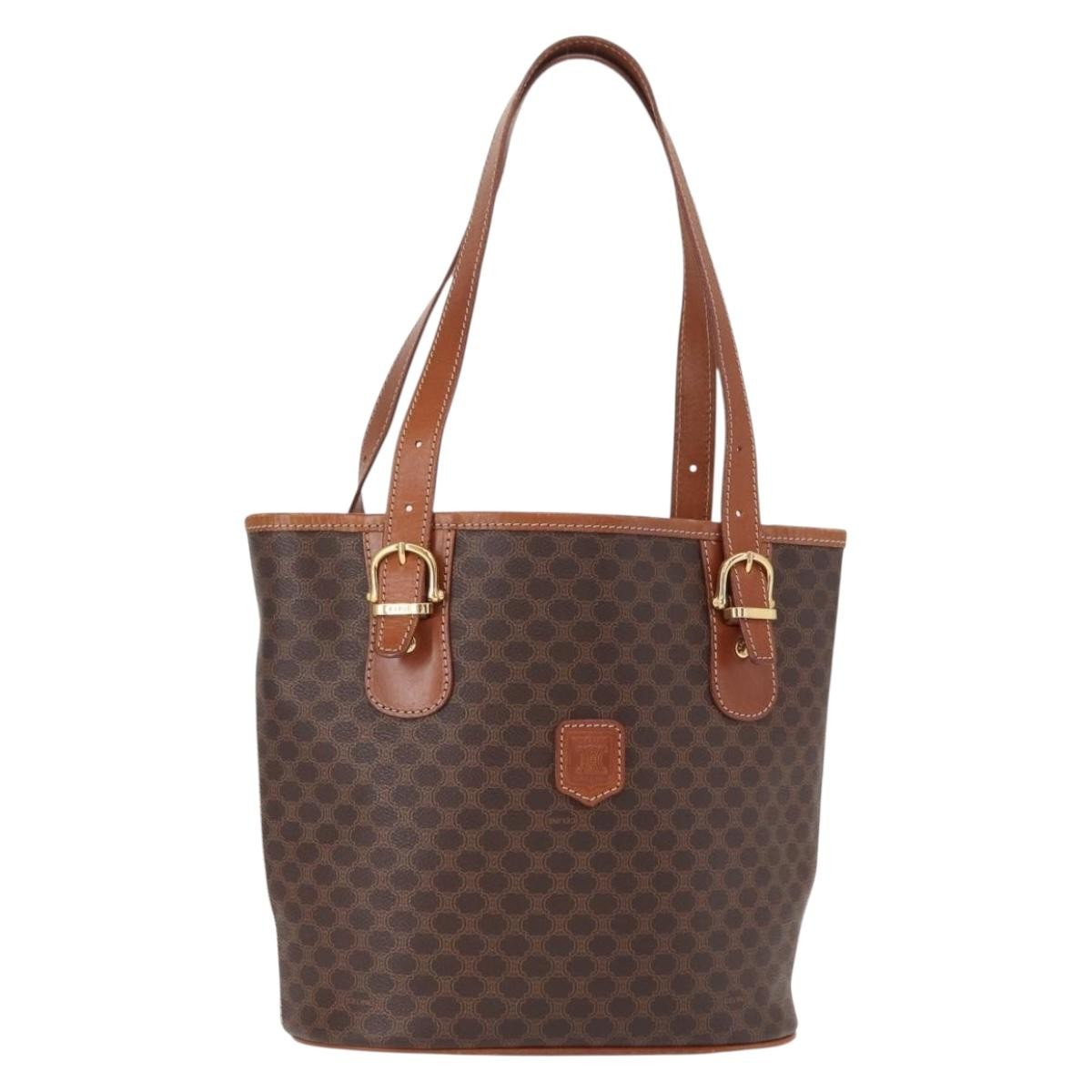 Celine Vintage Macadam Shoulder Bag Canvas and Leather, BROWN, PVC, Shoulder bag