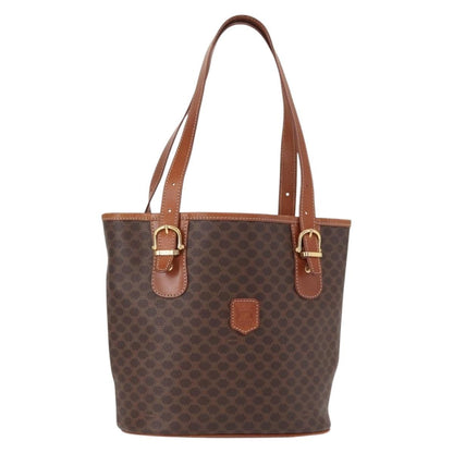 Celine Vintage Macadam Shoulder Bag Canvas and Leather, BROWN, PVC, Shoulder bag