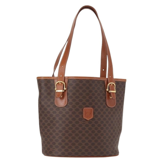 Celine Vintage Macadam Shoulder Bag Canvas and Leather, BROWN, PVC, Shoulder bag