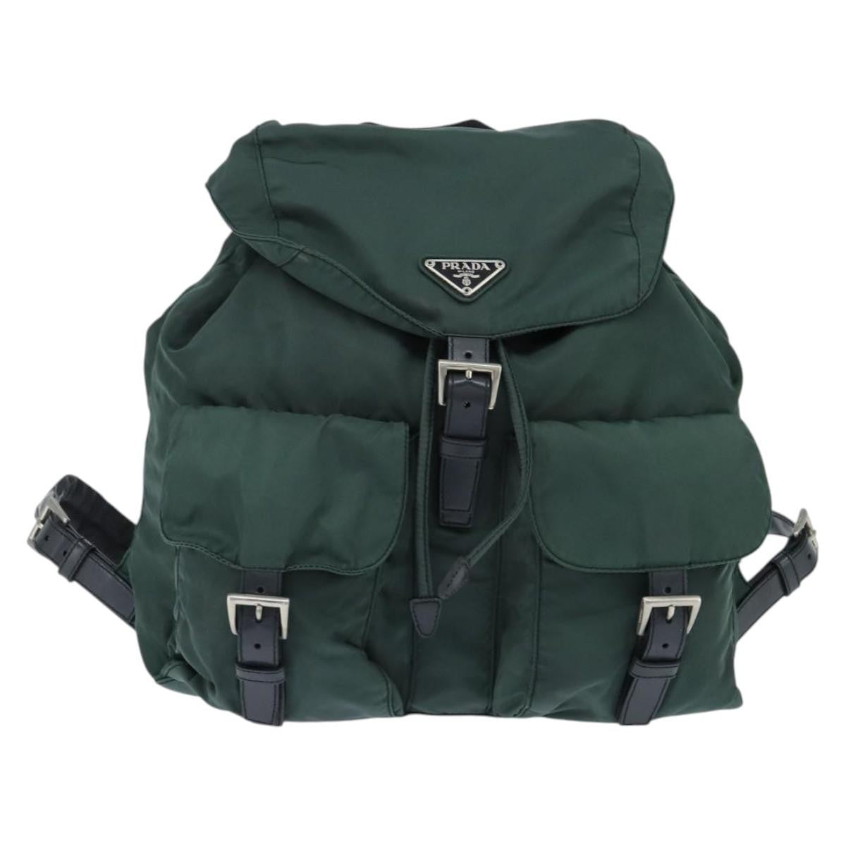 Prada Vela Double Front Pocket Backpack Tessuto with Saffiano Leather, Khaki, Nylon, Backpack