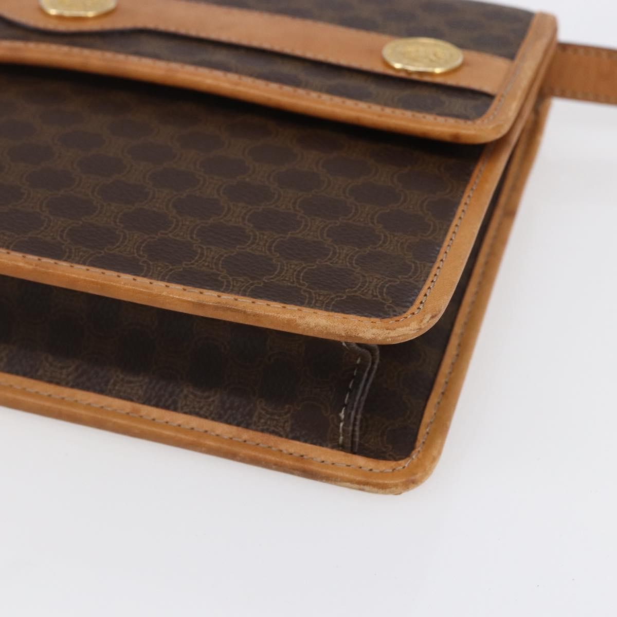 Celine Vintage Macadam Shoulder Bag Canvas and Leather, BROWN, CANVAS, Shoulder bag