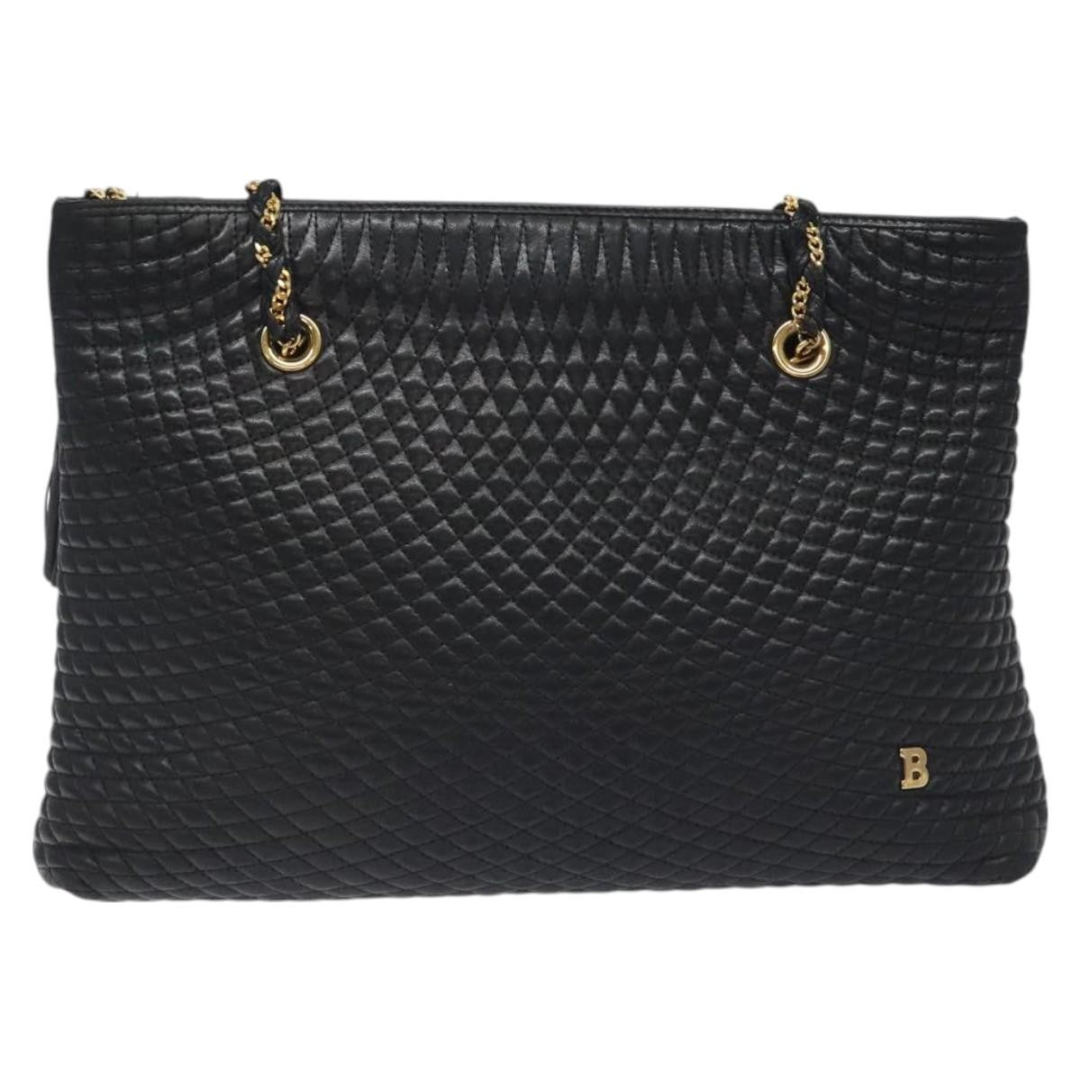 Bally Vintage Chain Shoulder Bag Quilted Leather, BLACK, LEATHER, Shoulder bag