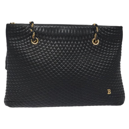 Bally Vintage Chain Shoulder Bag Quilted Leather, BLACK, LEATHER, Shoulder bag