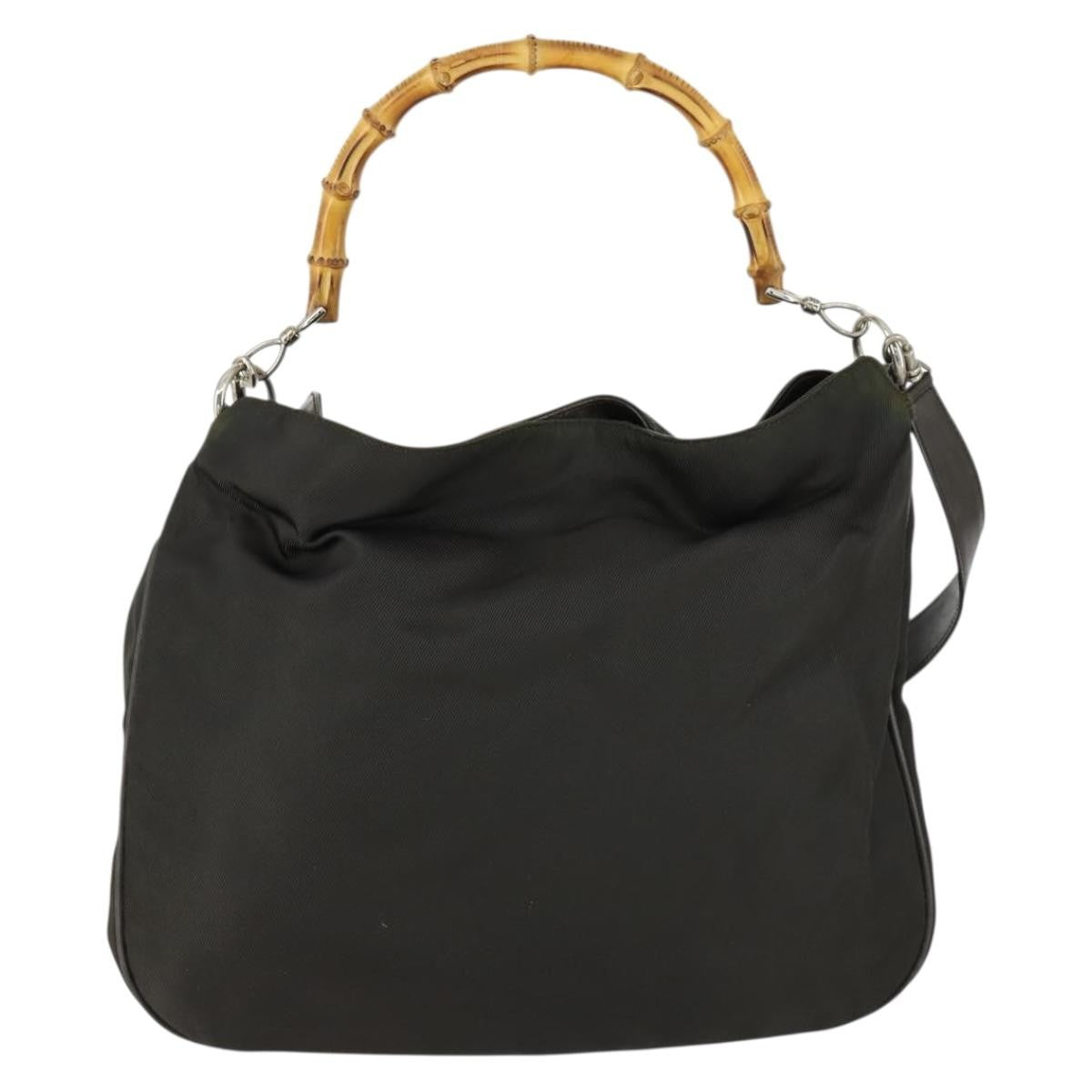 Gucci Vintage Bamboo Handle Bag Nylon, BROWN, NYLON, Handbag