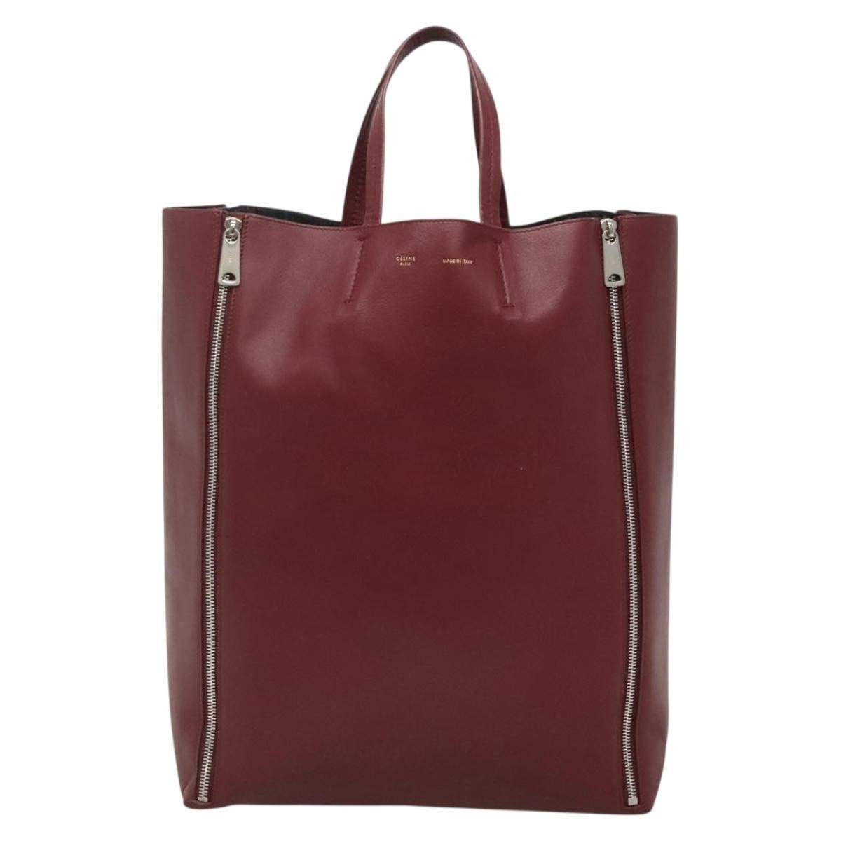 Celine Vertical Cabas Tote Leather, RED, LEATHER, Tote bag