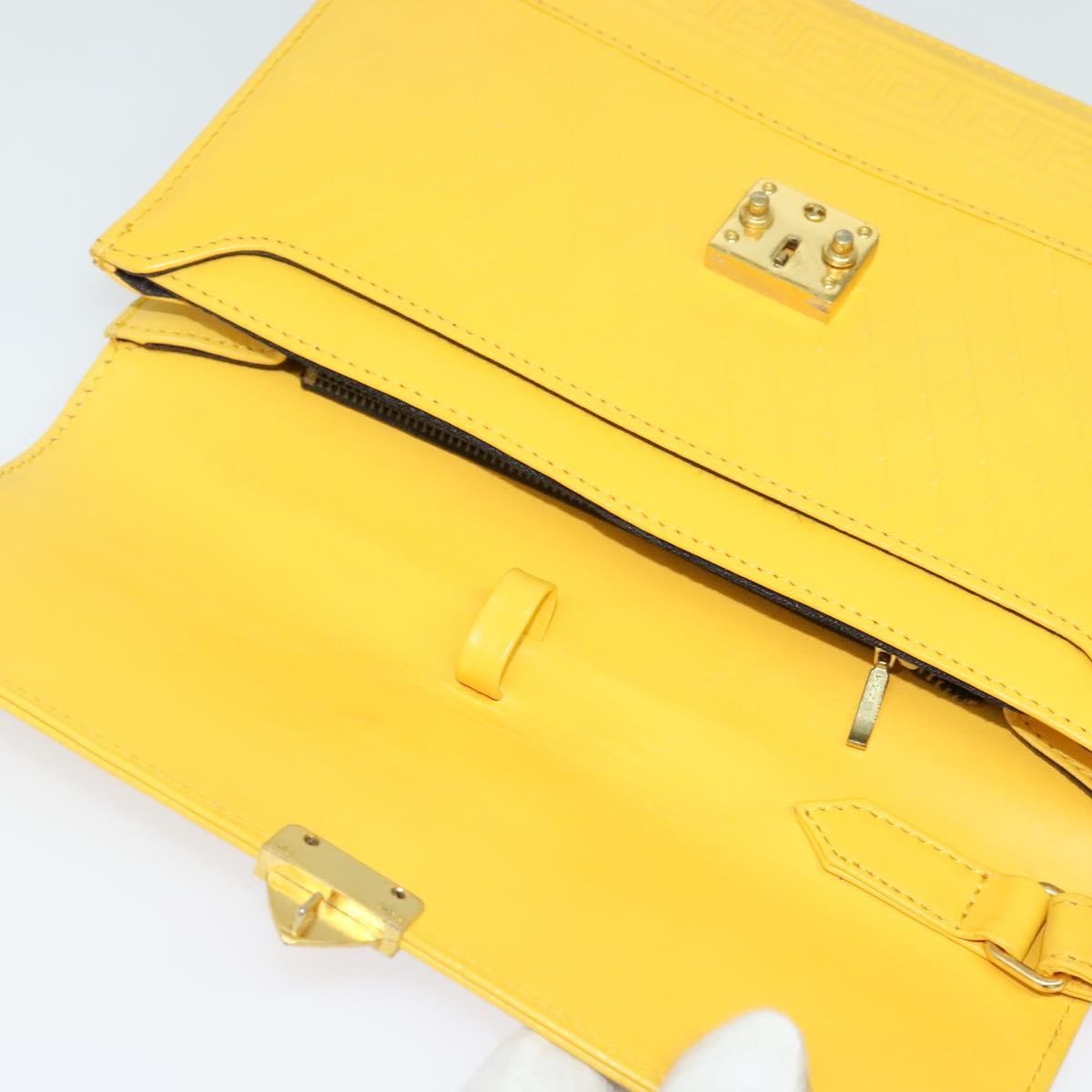 Versace Wristlet Pouch Leather, YELLOW, LEATHER, Clutche & pouche