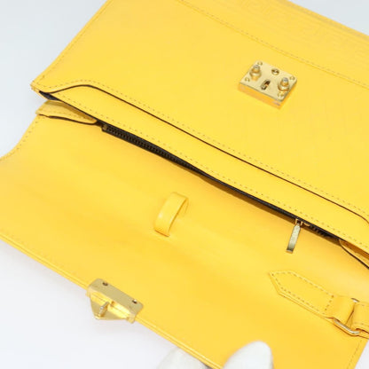 Versace Wristlet Pouch Leather, YELLOW, LEATHER, Clutche & pouche