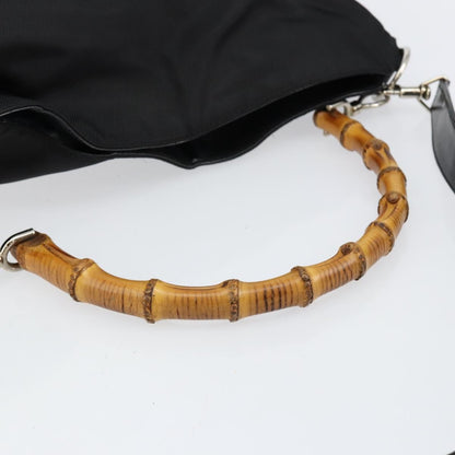 Gucci Vintage Bamboo Handle Open Hobo Nylon, BLACK, NYLON, Handbag