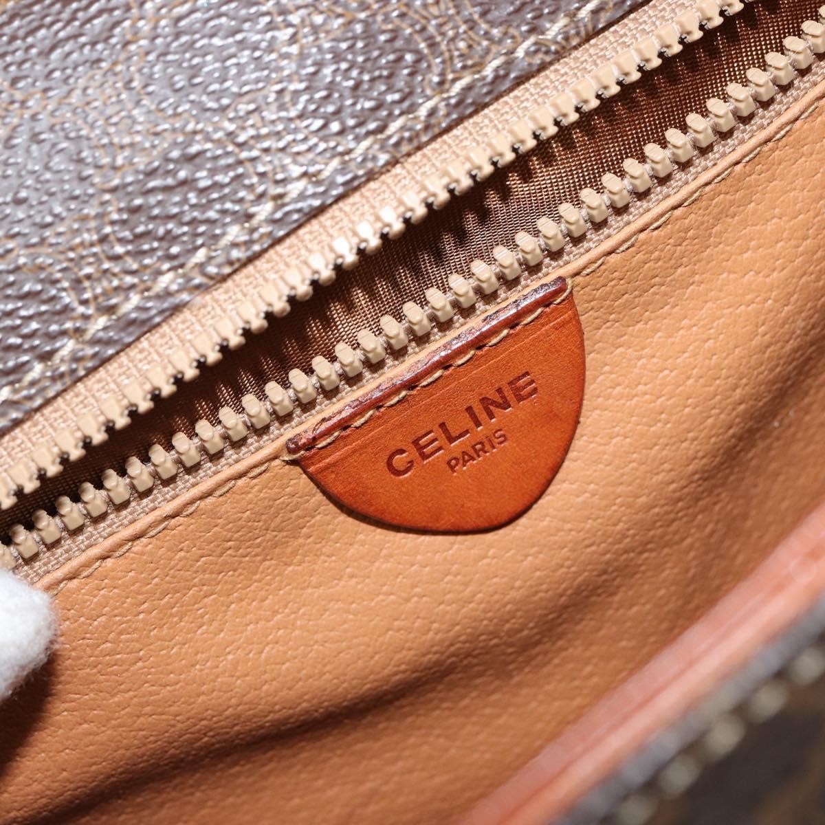 Celine Vintage Macadam Circle Logo Shoulder Bag Canvas and Leather, BROWN, CANVAS, Shoulder bag