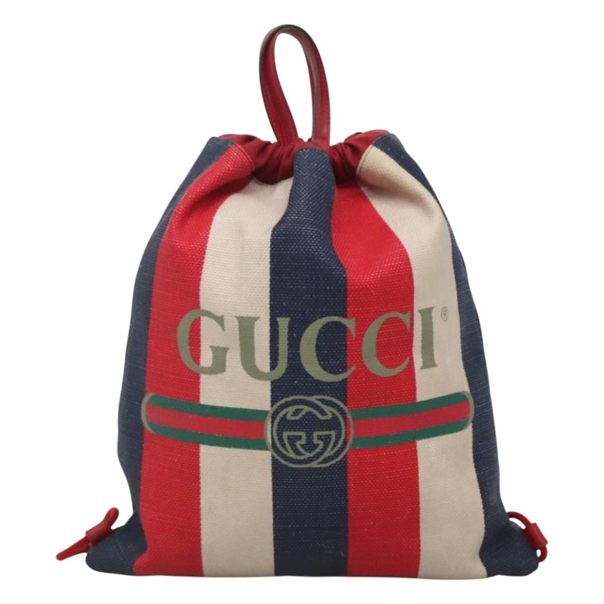 Gucci Logo Drawstring Backpack Striped Canvas, Multicolour, Canvas, Backpack