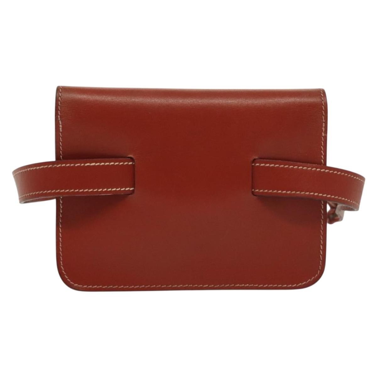 Hermes Pochette Green Waist Bag Leather, BROWN, LEATHER, Clutche & pouche