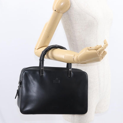 Gucci Vintage Bamboo Handle Bag Leather, BLACK, LEATHER, Handbag