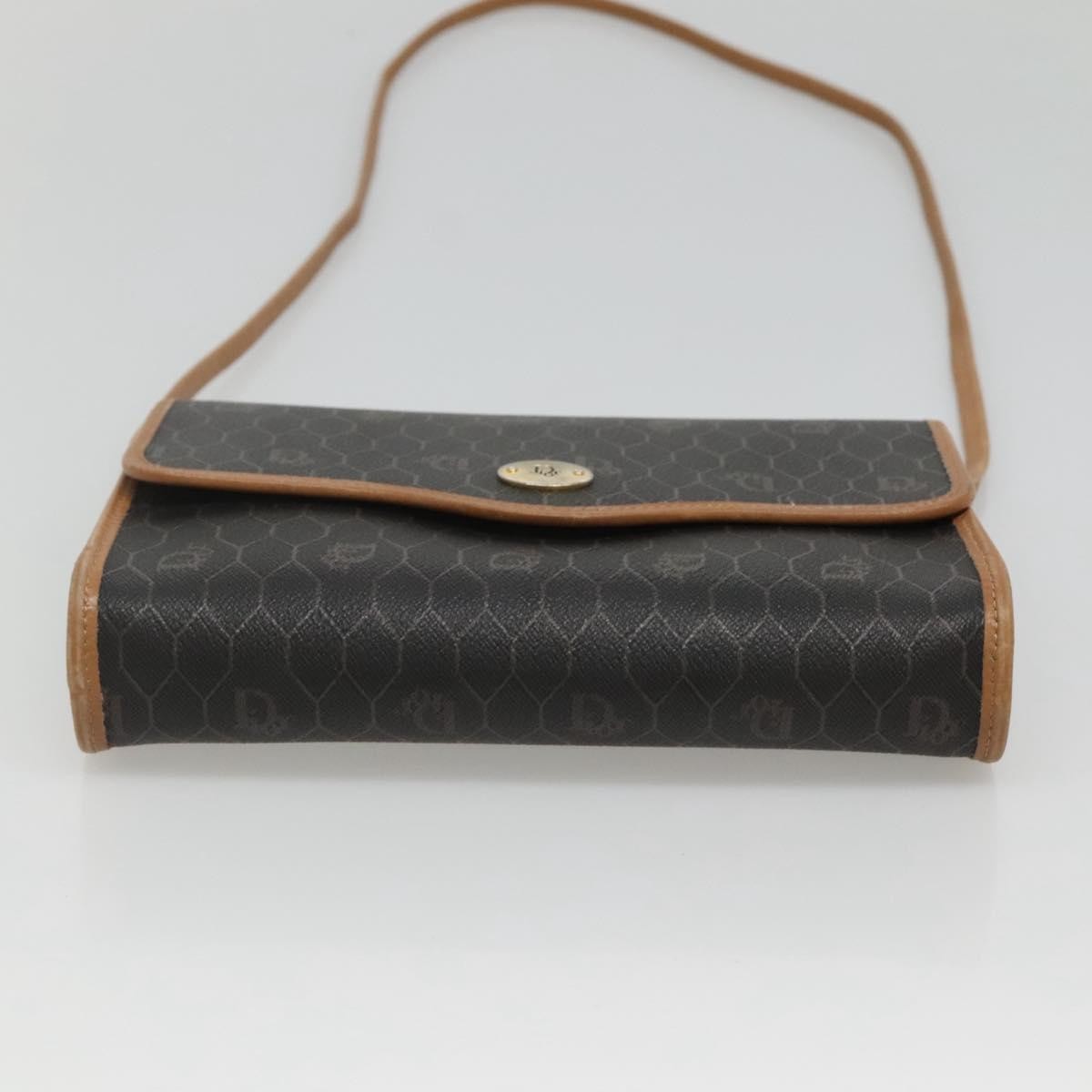 Christian Dior Vintage Honeycomb Flap Crossbody Bag Coated Canvas, BLACK, CANVAS, Shoulder bag