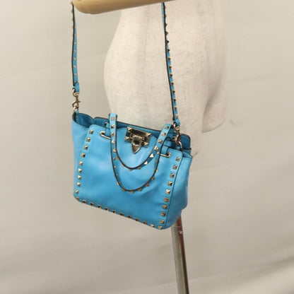 Valentino Garavani Rockstud Tote Soft Leather, BLUE, LEATHER, Tote bag