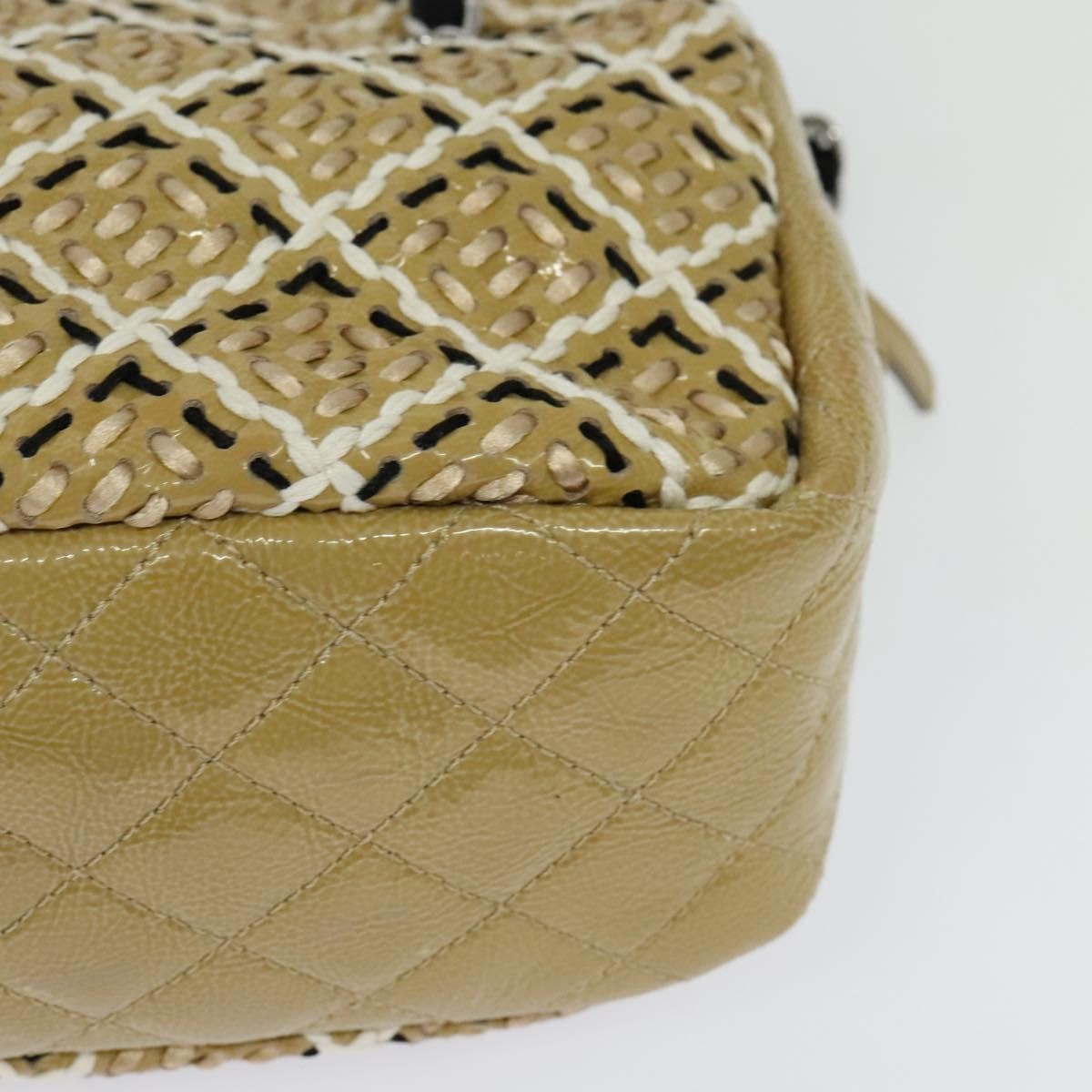 Chanel Camera Case Bag Woven Stitch Patent, BEIGE, PATENT_LEATHER, Crossbody bag