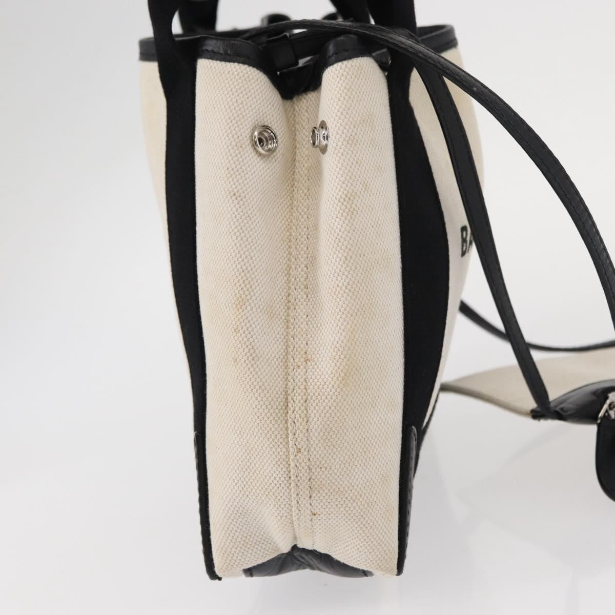 Balenciaga Navy Cabas Canvas with Leather, WHITE, CANVAS, Tote bag