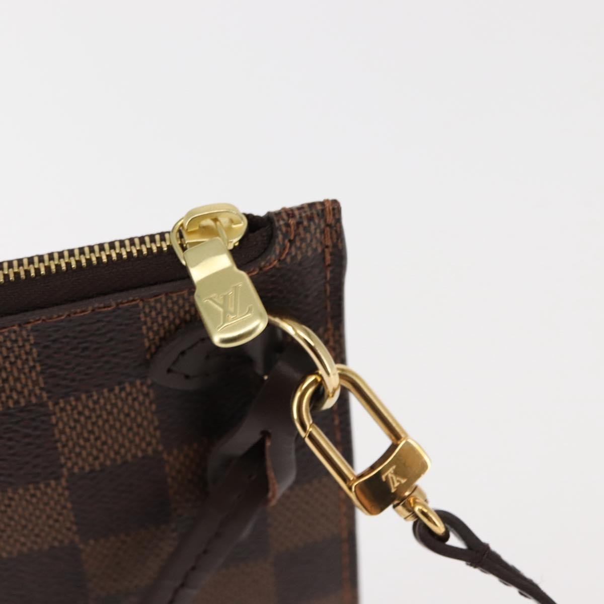 Louis Vuitton Neverfull Pochette Damier, BROWN, CANVAS, Clutche & pouche