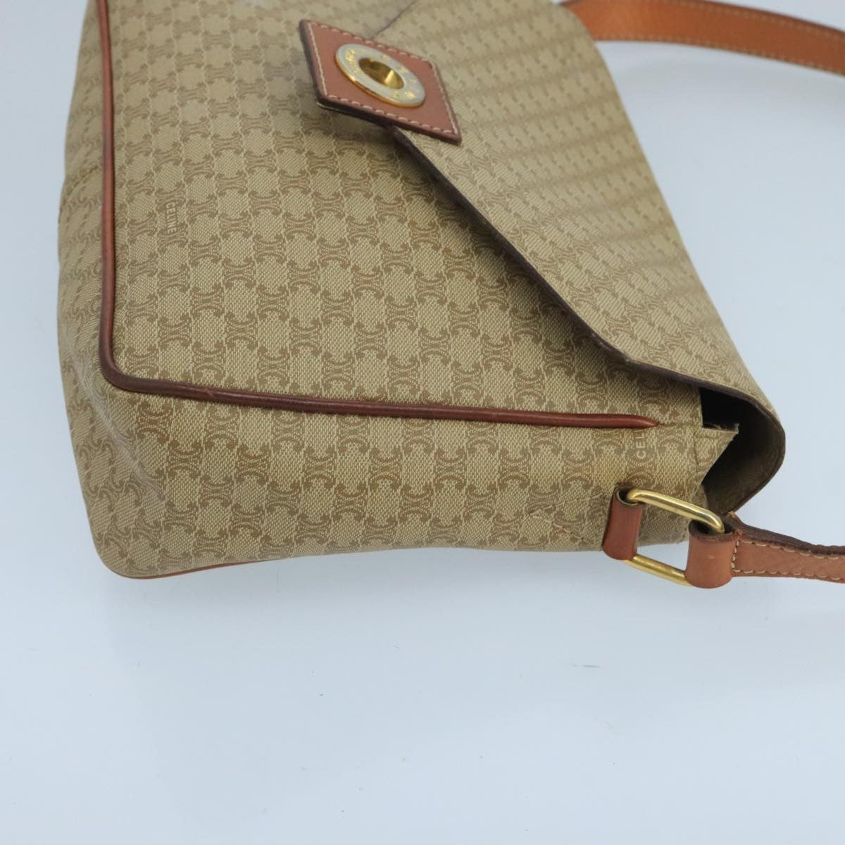 Celine Vintage Macadam Circle Logo Shoulder Bag Canvas and Leather, BEIGE, CANVAS, Shoulder bag