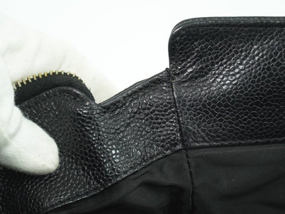 Chanel Vintage Logo Chain Tote Caviar, BLACK, LEATHER, Tote bag
