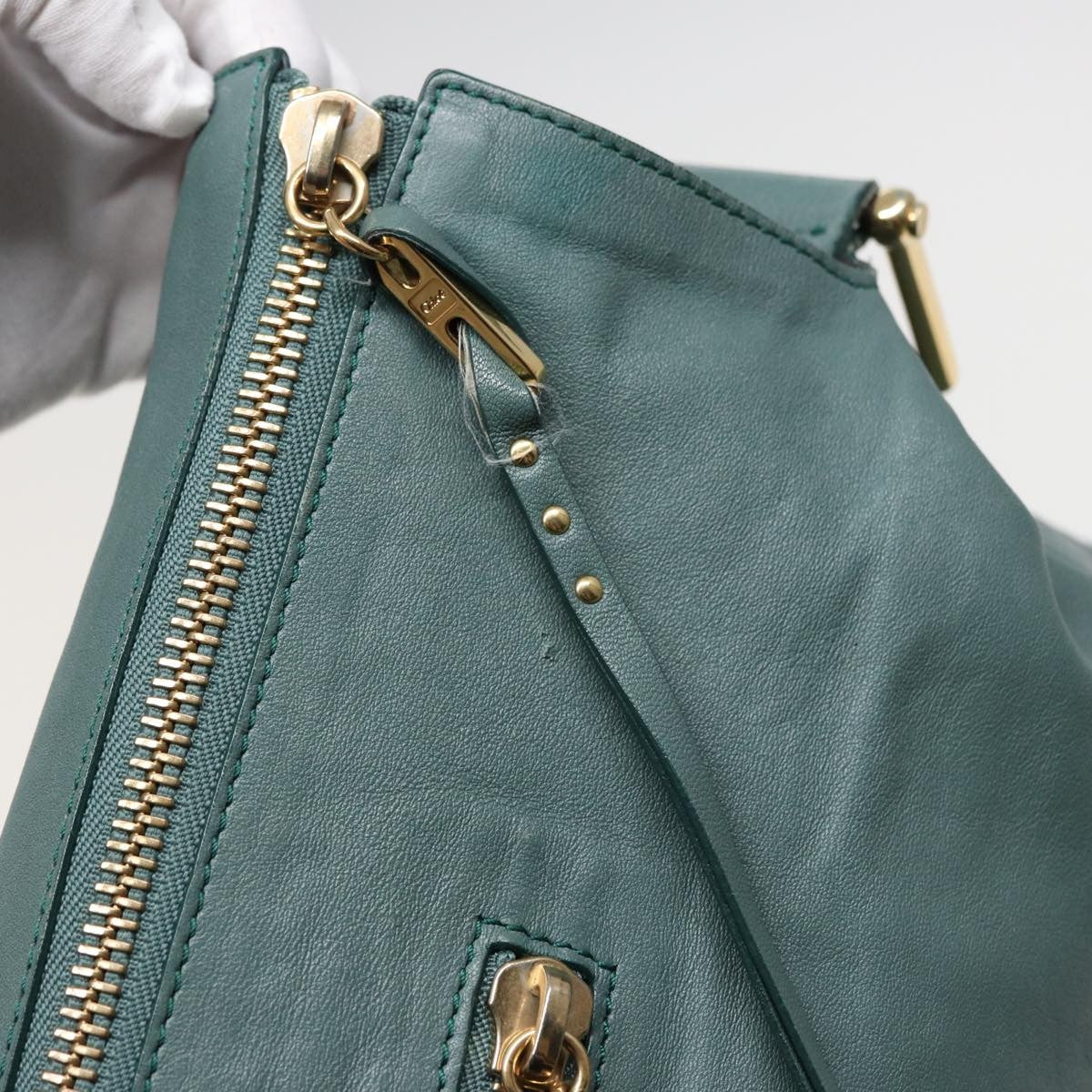 Chloe Vintage Shoulder Bag Leather, TURQUOISE, LEATHER, Shoulder bag