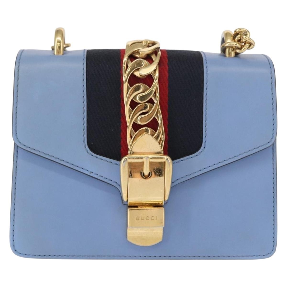 Gucci Sylvie Chain Shoulder Bag Leather, BLUE, LEATHER, Shoulder bag
