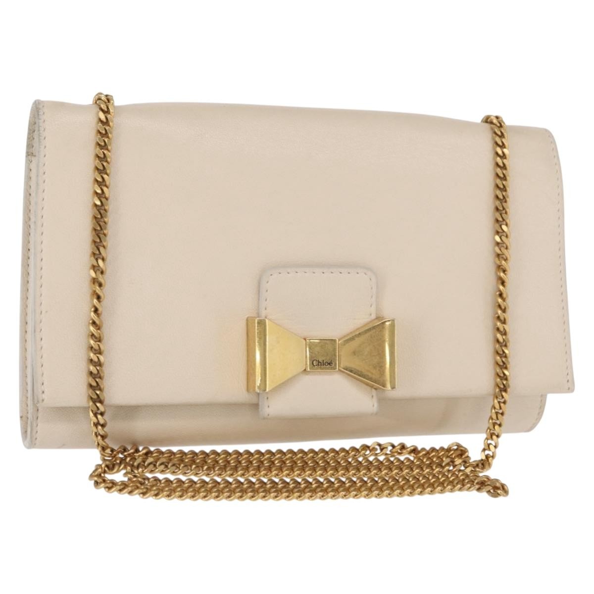 Chloe Chain Flap Crossbody Bag Leather, BEIGE, LEATHER, Shoulder bag