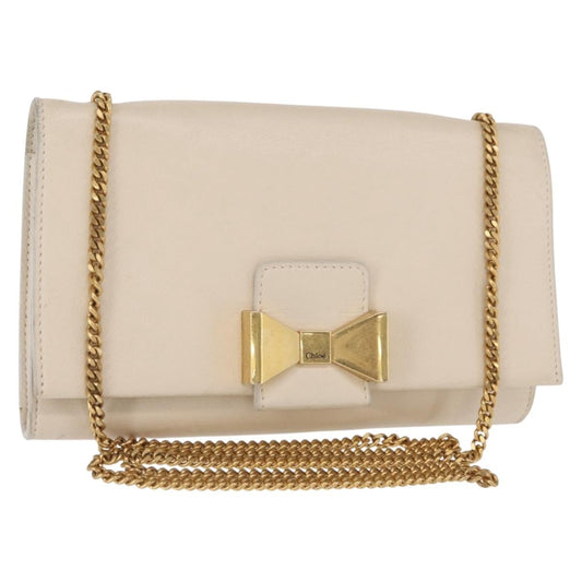 Chloe Chain Flap Crossbody Bag Leather, BEIGE, LEATHER, Shoulder bag