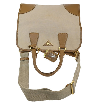 Prada Convertible Tote Canvas and Saffiano Leather, Beige, Canvas, Tote Bag