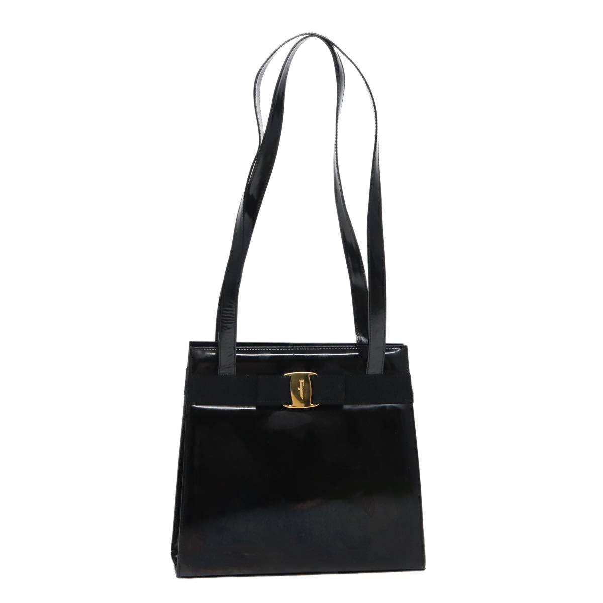 Salvatore Ferragamo Vala Shoulder Bag Patent Leather, BLACK, PATENT_LEATHER, Shoulder bag