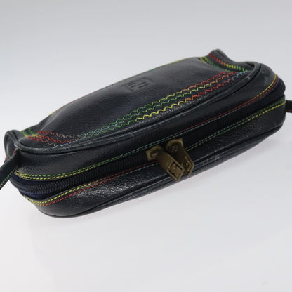 Fendi Vintage Zip Crossbody Bag Leather, NAVY, LEATHER, Shoulder bag