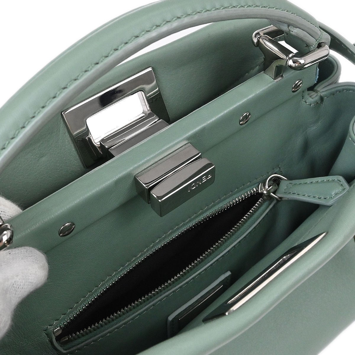 Fendi Peekaboo Bag Leather, Green, Leather, Handbag