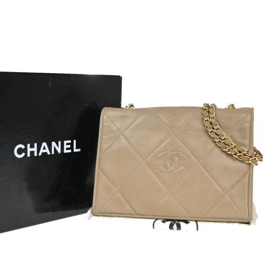 Chanel Diamond CC Flap Bag Quilted Lambskin, Beige, Leather, Shoulder Bag