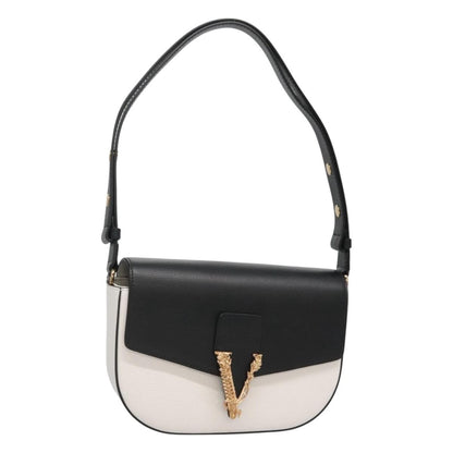 Versace Virtus Flap Messenger Bag Leather, WHITE, LEATHER, Crossbody bag