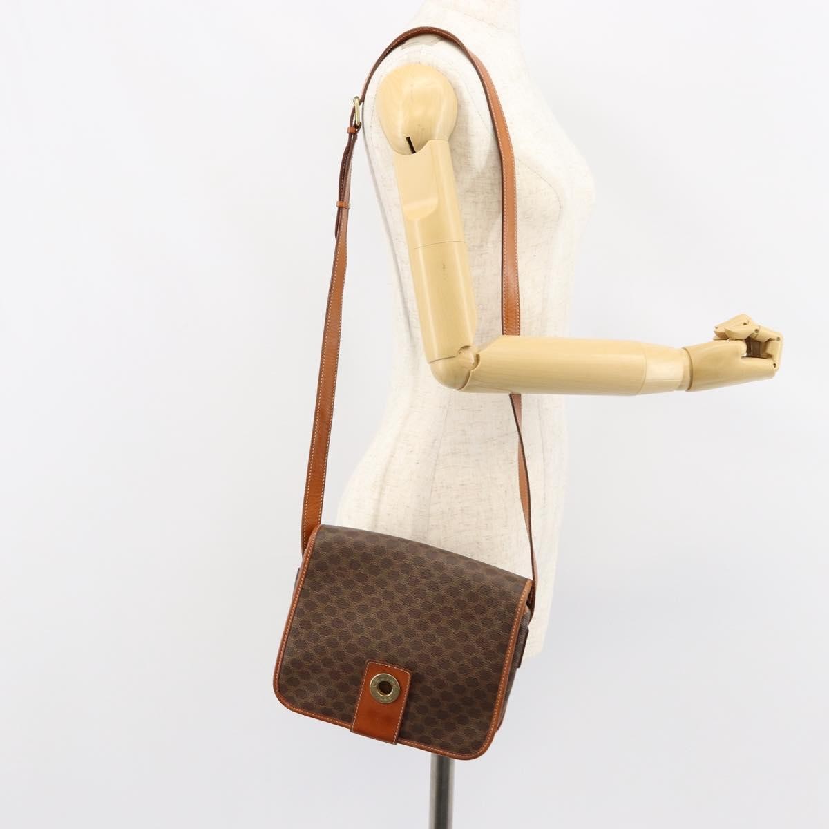Celine Vintage Macadam Shoulder Bag Canvas and Leather, BROWN, CANVAS, Shoulder bag