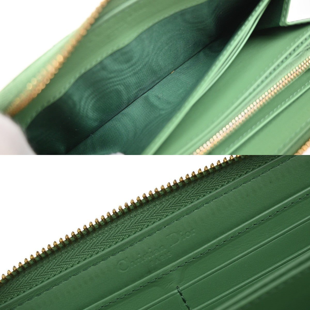 Christian Dior Lady Dior Zip Around Wallet Cannage Quilt Patent, GREEN, PATENT_LEATHER, Clutche & pouche
