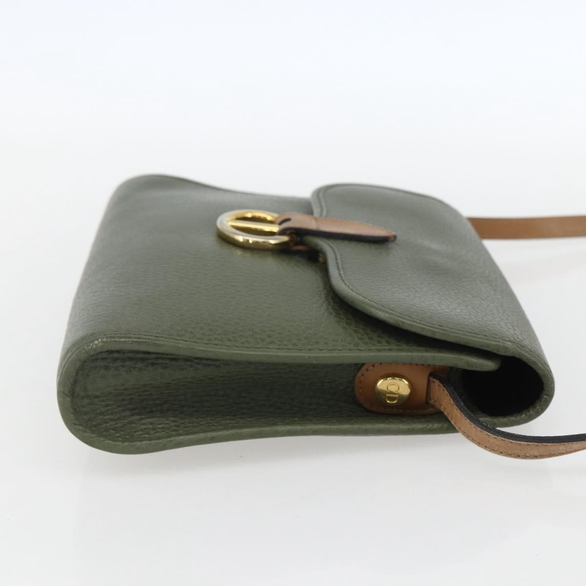 Christian Dior Vintage CD Flap Shoulder Bag Leather, KHAKI, LEATHER, Shoulder bag