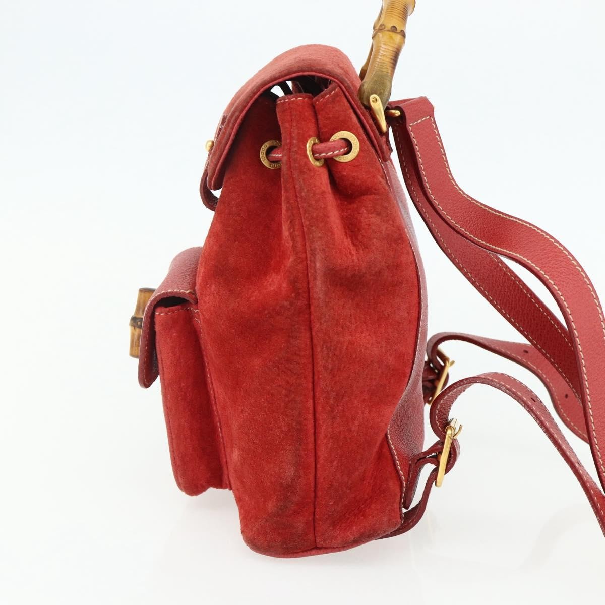 Gucci Gucci bamboo backpack daim, Red, Suede, Backpack
