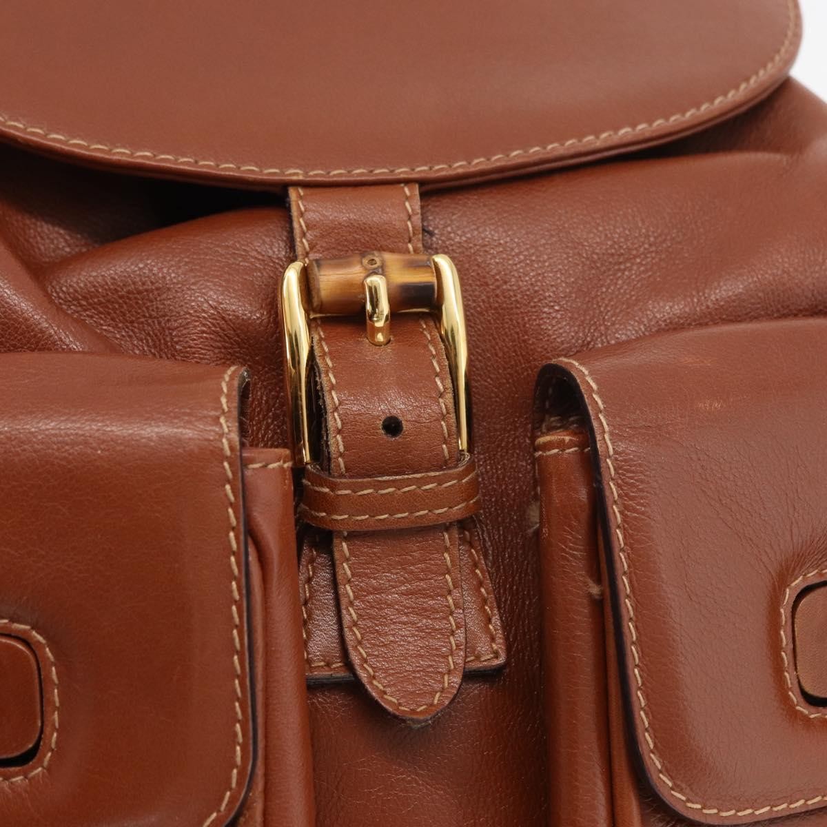 Gucci Vintage Bamboo Backpack Leather, Brown, Leather, Backpack