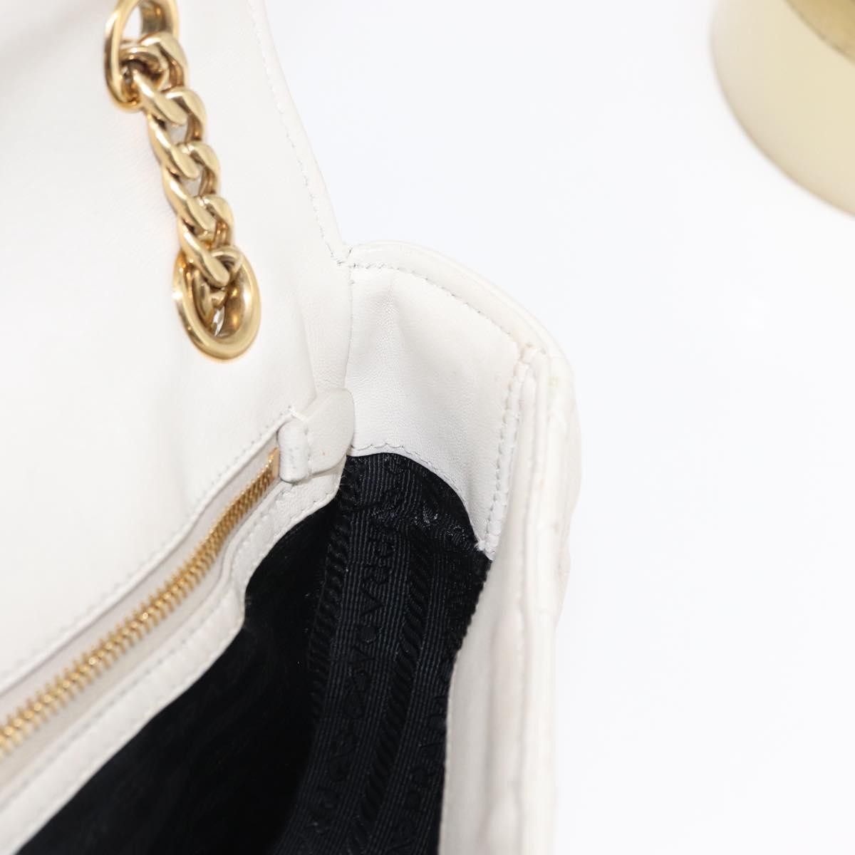Prada Chain Flap Shoulder Bag Nappa Gaufre, WHITE, LEATHER, Shoulder bag