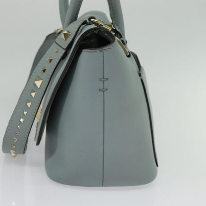 Valentino Garavani Demilune Flap Satchel Leather, BLUE, LEATHER, Handbag