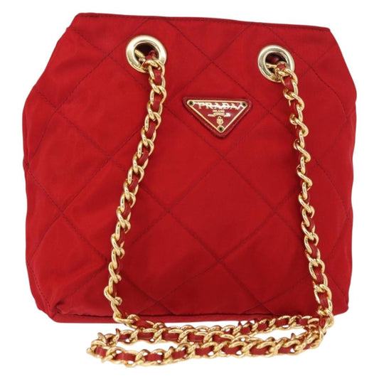 Prada Chain Shoulder Bag Quilted Tessuto, RED, NYLON, Shoulder bag