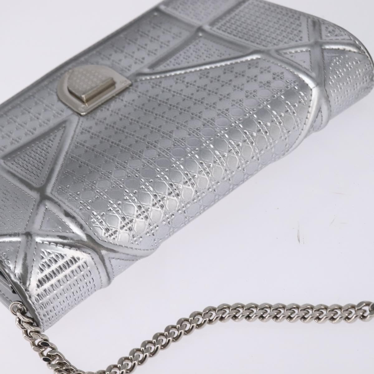 Christian Dior Diorama Wallet on Chain Metallic Distressed Calfskin, SILVER, LEATHER, Wallets
