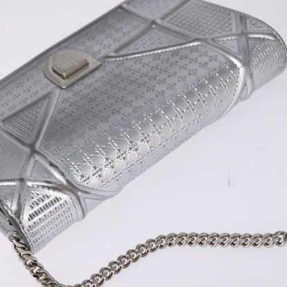 Christian Dior Diorama Wallet on Chain Metallic Distressed Calfskin, SILVER, LEATHER, Wallets
