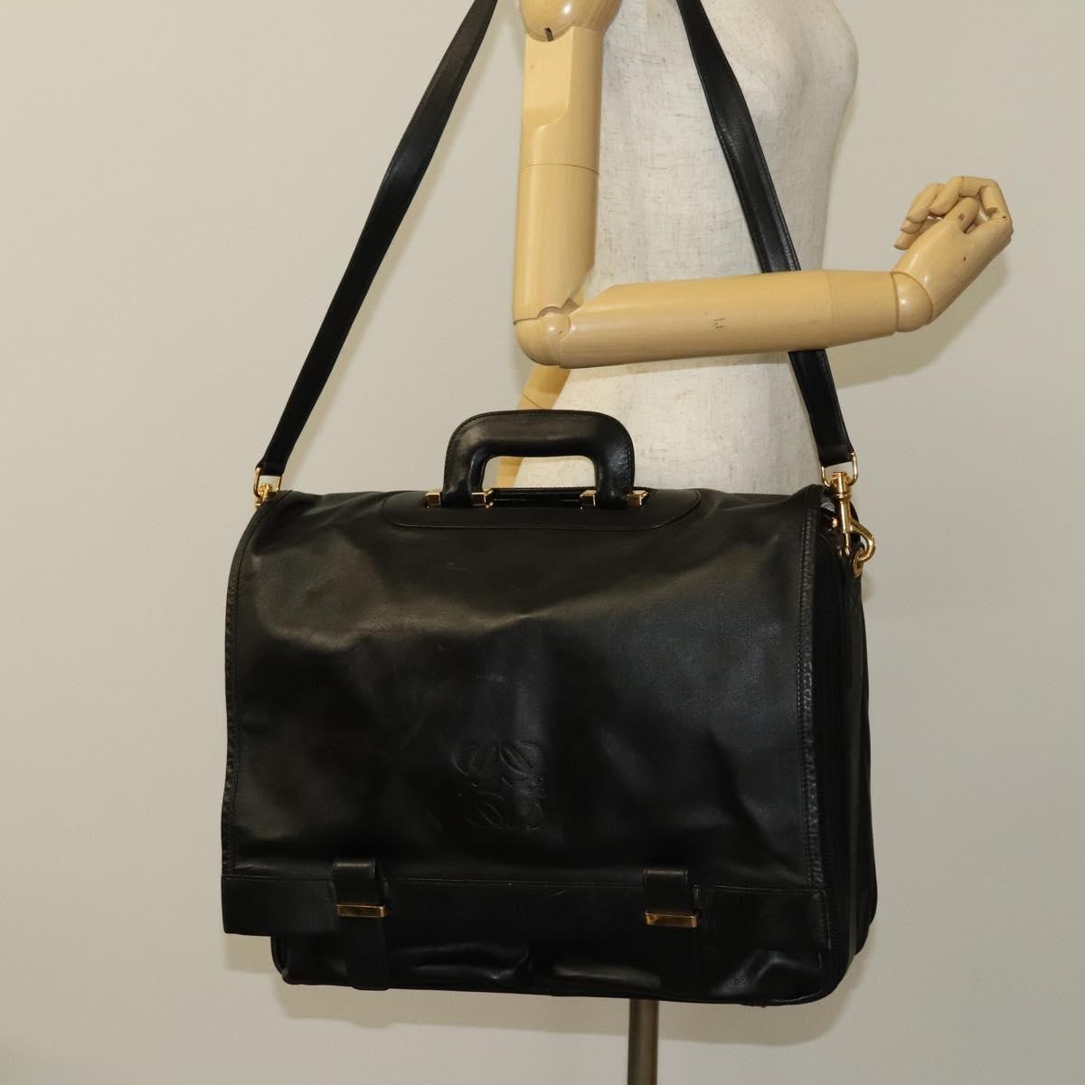 Loewe Anagram Business Leather, BLACK, LEATHER, Briefcase