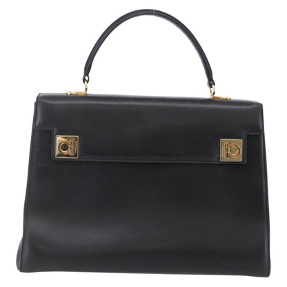 Salvatore Ferragamo Gancini handbag Leather, BLACK, LEATHER, Handbag