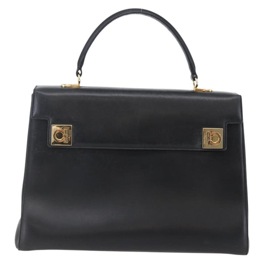Salvatore Ferragamo Gancini handbag Leather, BLACK, LEATHER, Handbag