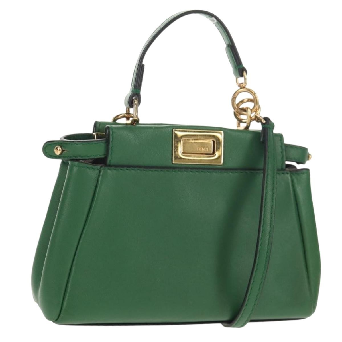 Fendi Peekaboo Bag Leather, GREEN, LEATHER, Handbag