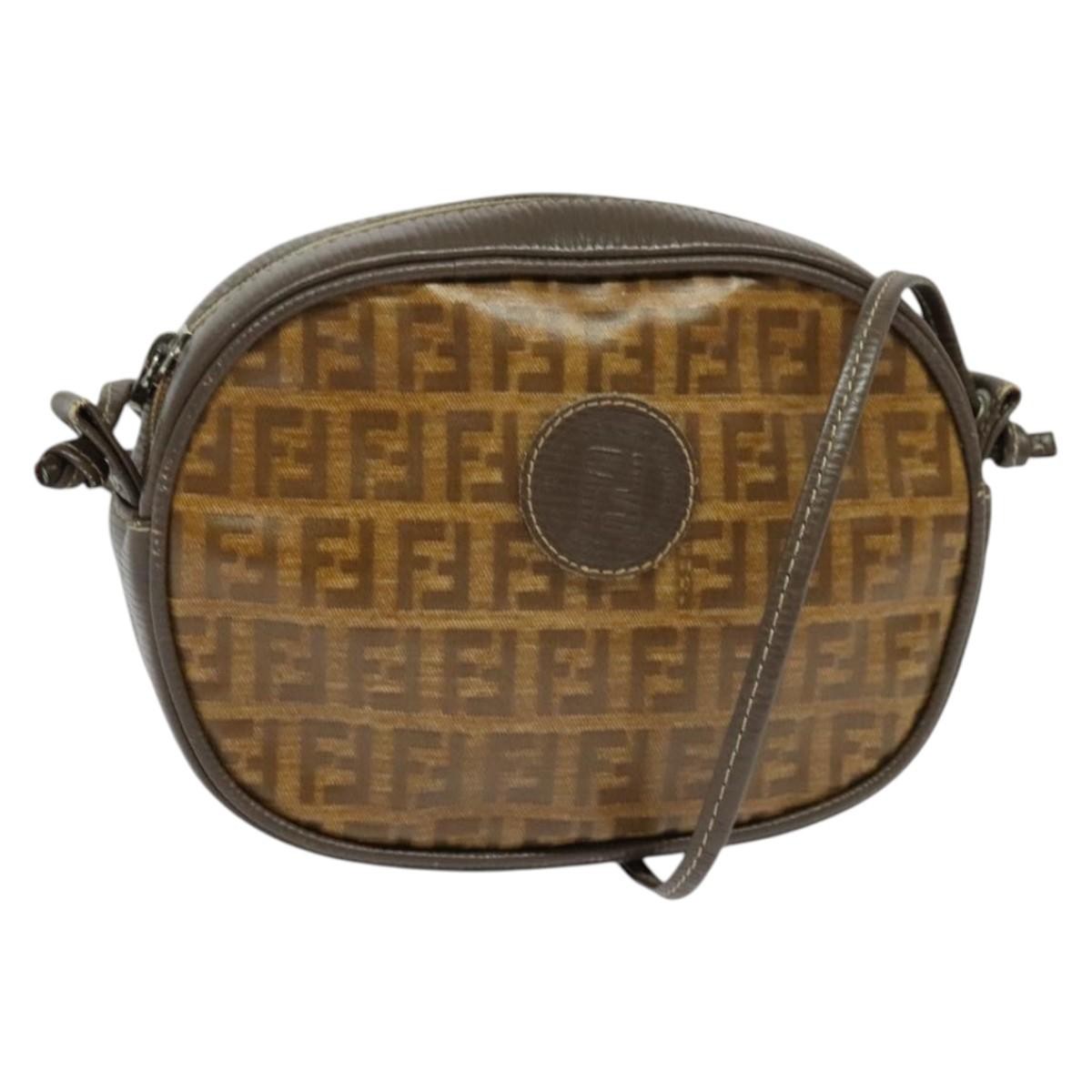 Fendi Vintage Zip Crossbody Bag Zucchino Canvas, BROWN, CANVAS, Clutche & pouche