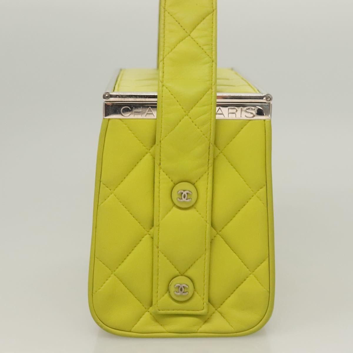 Chanel Vintage Metal Box Bag Quilted Lambskin, YELLOW, LEATHER, Handbag
