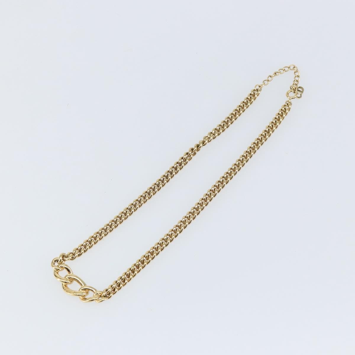 Christian Dior CD Chain Link Necklace Metal with Crystals, GOLD, METAL, Necklace